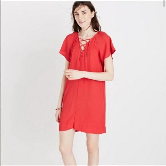 Madewell Lace up Flutter Sleeve Dress - Size Medium - Picture 4 of 5